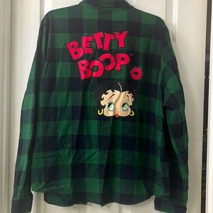 Green and black plaid flannel, Betty Boop